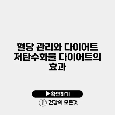 혈당 관리와 다이어트 저탄수화물 다이어트의 효과