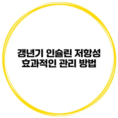 갱년기 인슐린 저항성: 효과적인 관리 방법
